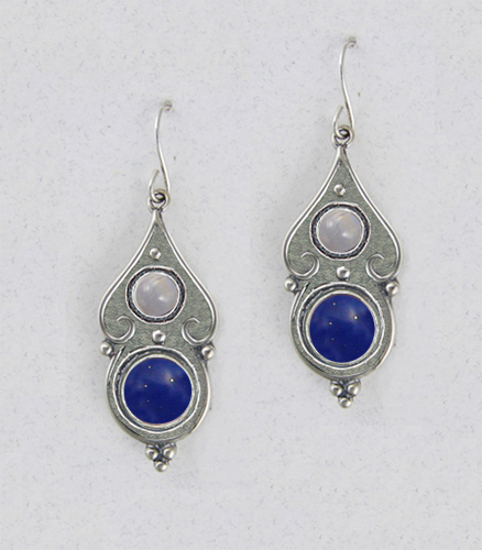 Sterling Silver Lapis Lazuli And Rainbow Moonstone Gemstone Drop Dangle Earrings